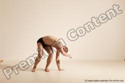 Underwear Gymnastic poses Man White Slim Bald Brown Dancing Dynamic poses Academic